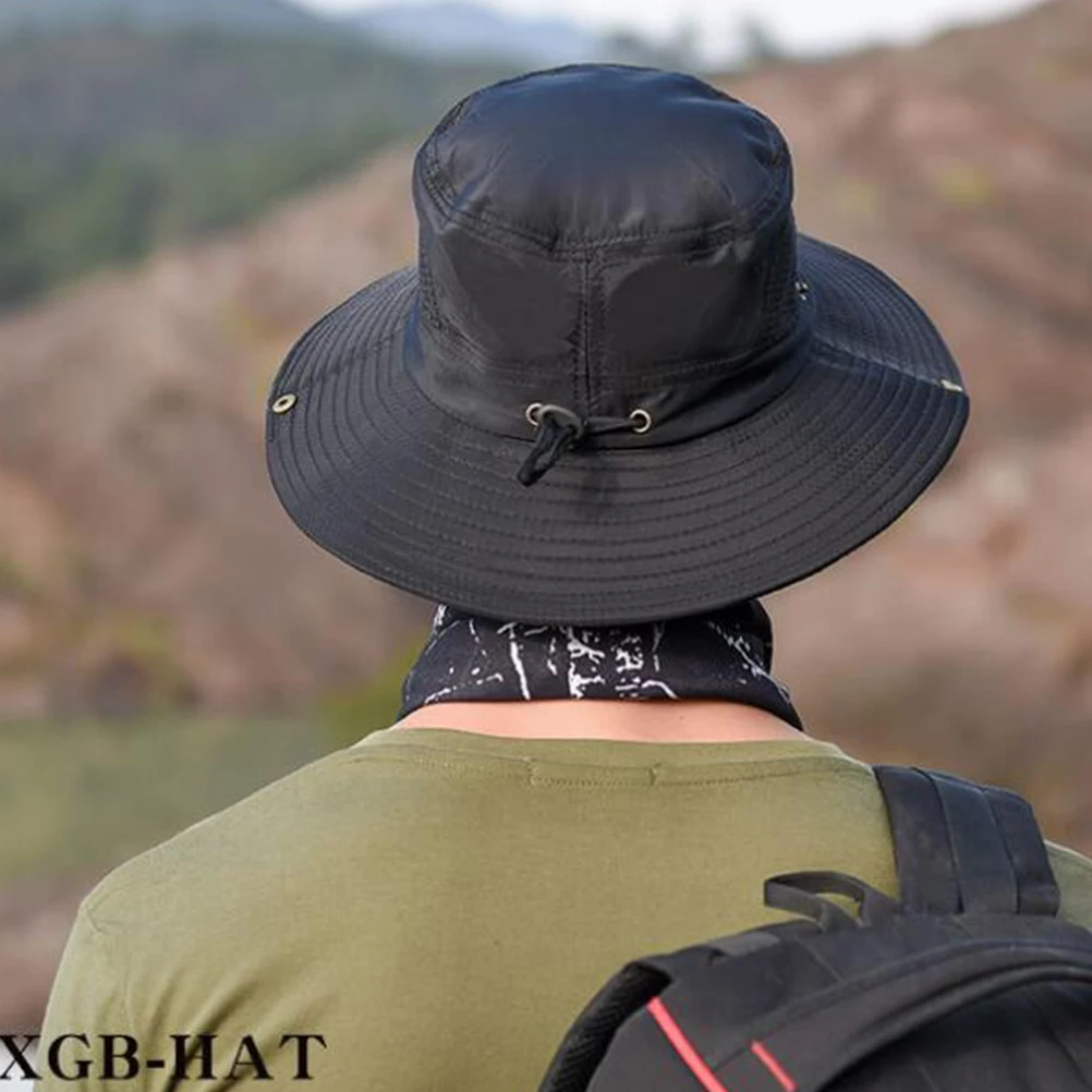 

Outdoor Sunscreen Fishing Hat Uv Protection Breathable Mesh Wide Brim Adjustable Cord For Camping Hiking Mountaineering