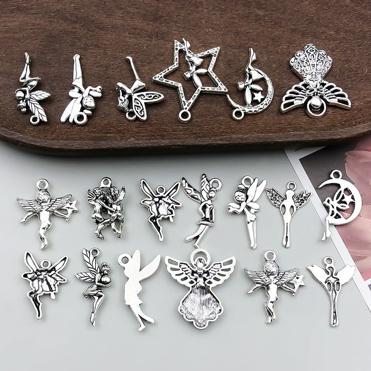 66pcs Alloy Ancient Silvery Angel Pendant Jewelry Making DIY Earrings Charms for Jewelry Bracelets Necklace