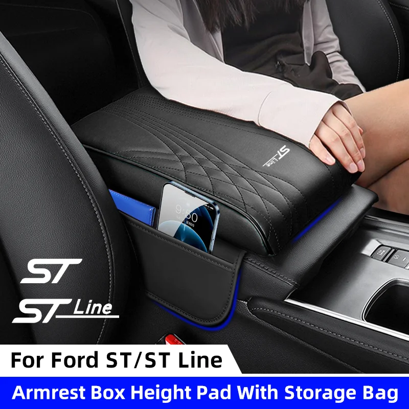 Car Center Console Armrest Box Height Pad with Storage Bag For Ford ST ST Line MK3 MK4 Kuga Fiesta Elbow Support Armrest Cushion