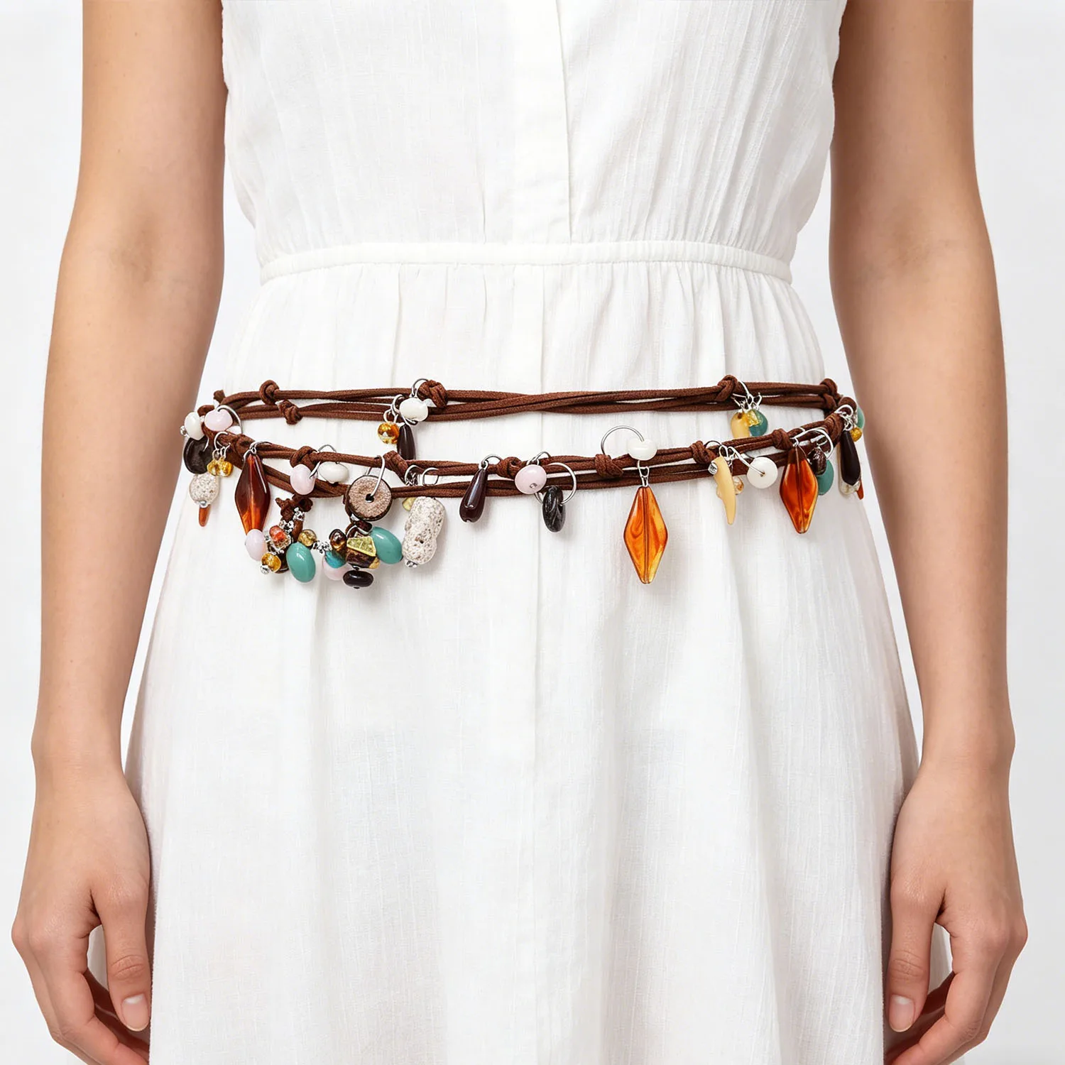 

Multi Layer Beads Tassel Cord Necklace Waist Chain For Women Bohemia Vintage Charm Long Rope Summer Holiday Style Ornament Gift