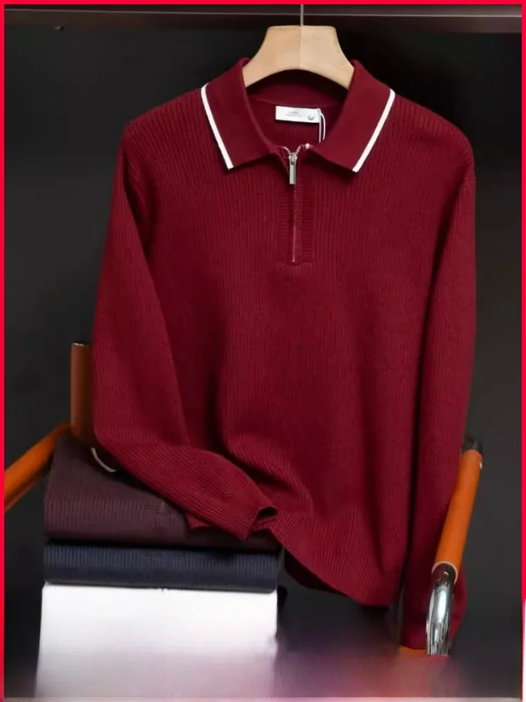 

Italian Sle Men's Pure Color Simple Collar f Zip Knitted Sweater Faionable Versatile Autumn Winter New Arrival