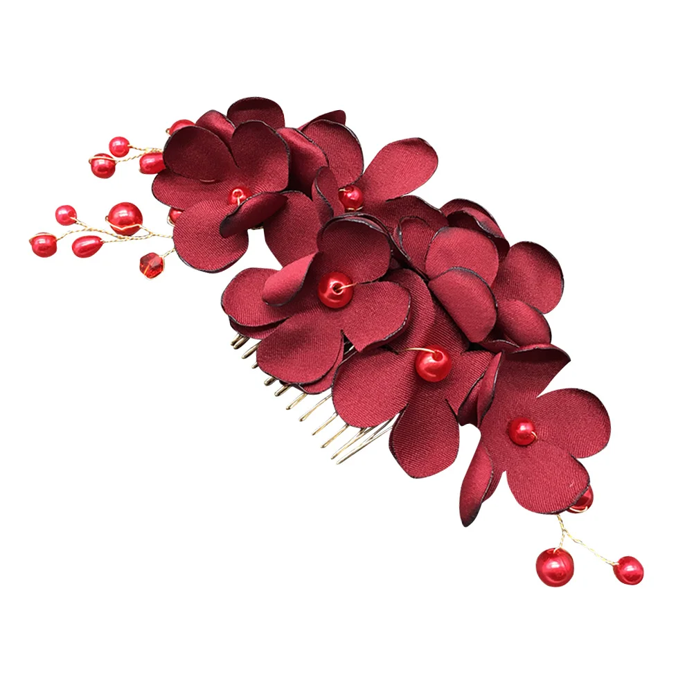 

Red Flower Wedding Hair Combs Bridal Side Comb Head Headpiece Hair Accessory bridal hair comb flower hair comb