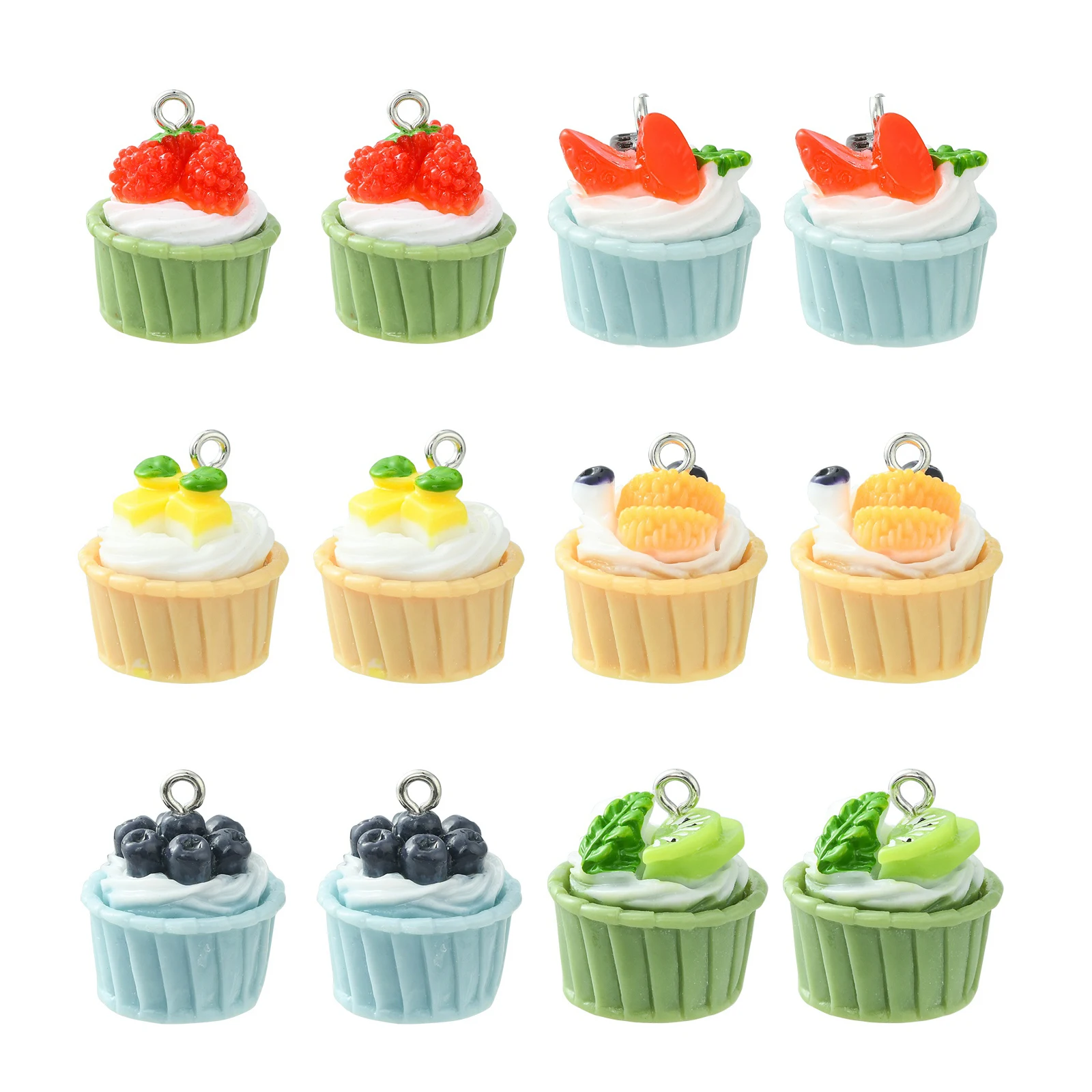 

30Pcs 6 Styles Imitation 3D Cupcake Dessert Charms Fruit Cake Dessert Charms Flatback Food Charms for Jewelry Key Chain Making