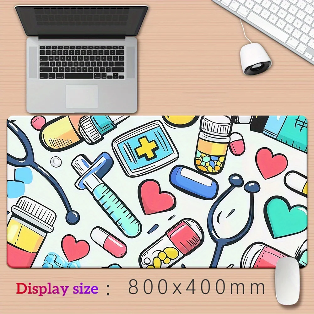 

1 шт. Подарочный коврик для мыши ко Дню медсестры — яркий медицинский дизайн со стетоскопом, бутылками и сердечками, противоскользящая резиновая основа, большая