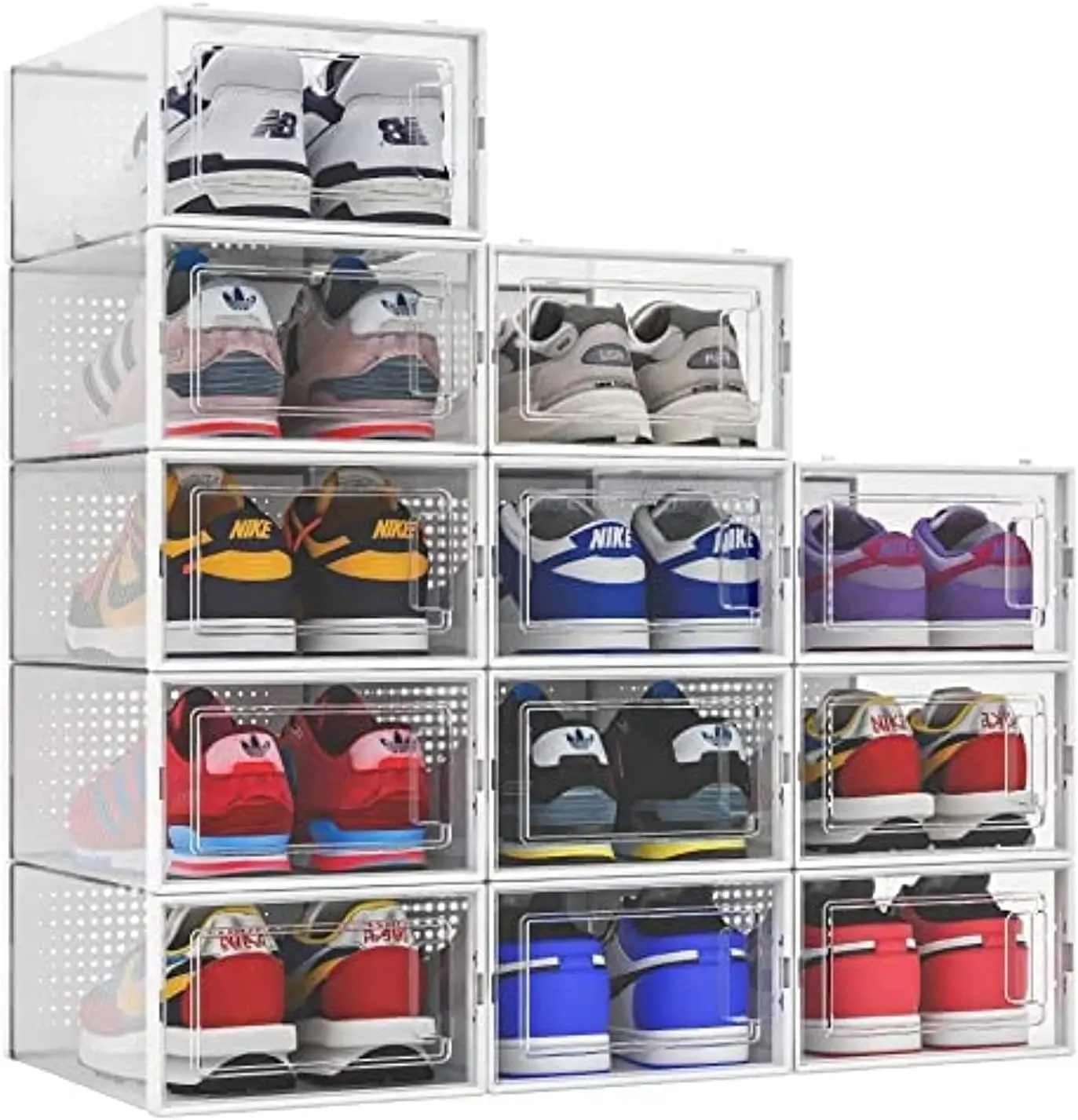 

Clear Stackable Shoe Boxes, 12 Pack Plastic Storage Bins for Closet Organization and Space Saving