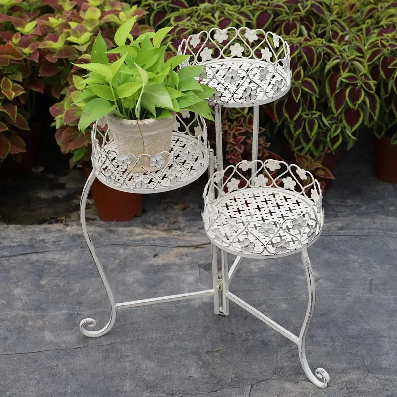 iron three basket folding, cute flower stand, flower pot stand, shelf, floor-to-ceiling outdoor courtyard, garden display