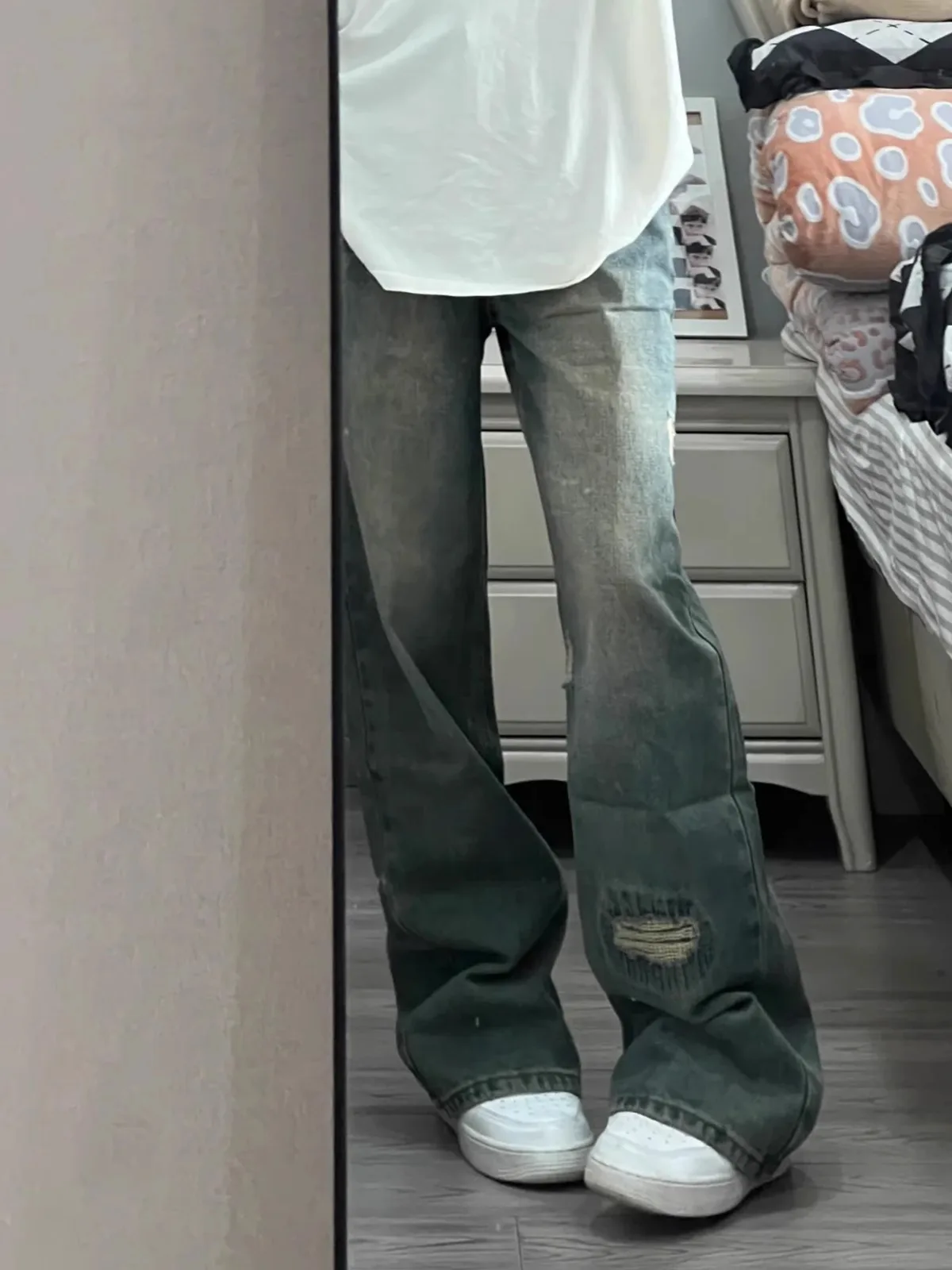 

Retro American High Street Denim Jeans Men's Women's Straight Loose Wide Leg Micro Flared Long Pants Casual Wear All Seasons