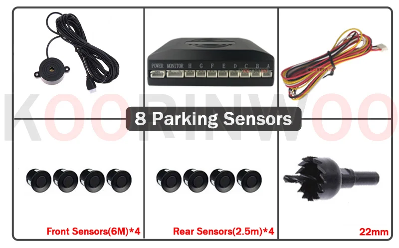 Koorinwoo Einstellbare Lautsprecher-Parktronic Auto-Einparksensoren 8 4 Sensoren Vorne Hinten Summer-Alarm Auto-Detektor Einparkhilfe – Detail 3