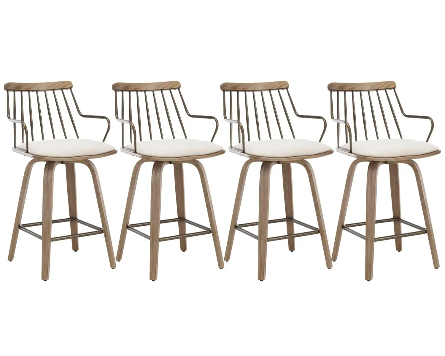 

Набор из 4 поворотных барных стульев для кухонного острова, 66 см, в стиле середины века, с спинкой-спицей и подлокотниками, на заказ