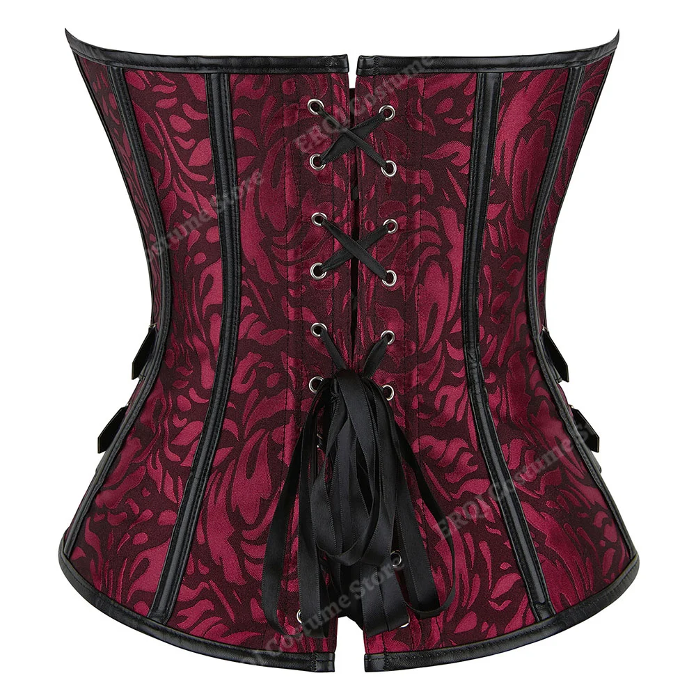 Steampunk-Korsett für Damen, Übergröße, Piraten-Korsett, Oberteil, Überbrust, Halloween, Schnürkostüm, Gothic, Steampunk-Korsett, Metallic, Rot, Braun – Detail 5