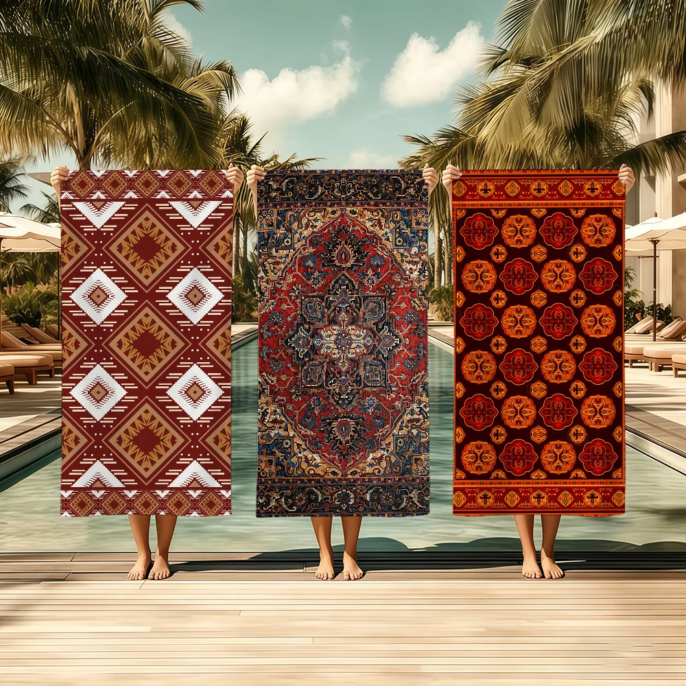 Persian C-Carpet Floral PPattern Towel Textile Bathrobe Beach Quick-Drying Lightweight Portable Camping Swim Pool Travel