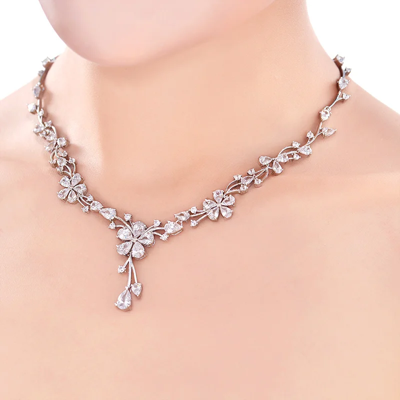 

New Bridal Jewelry Set Earrings & Necklace Summer Women High-end 3A Zircon Two-piece Jewelry Set