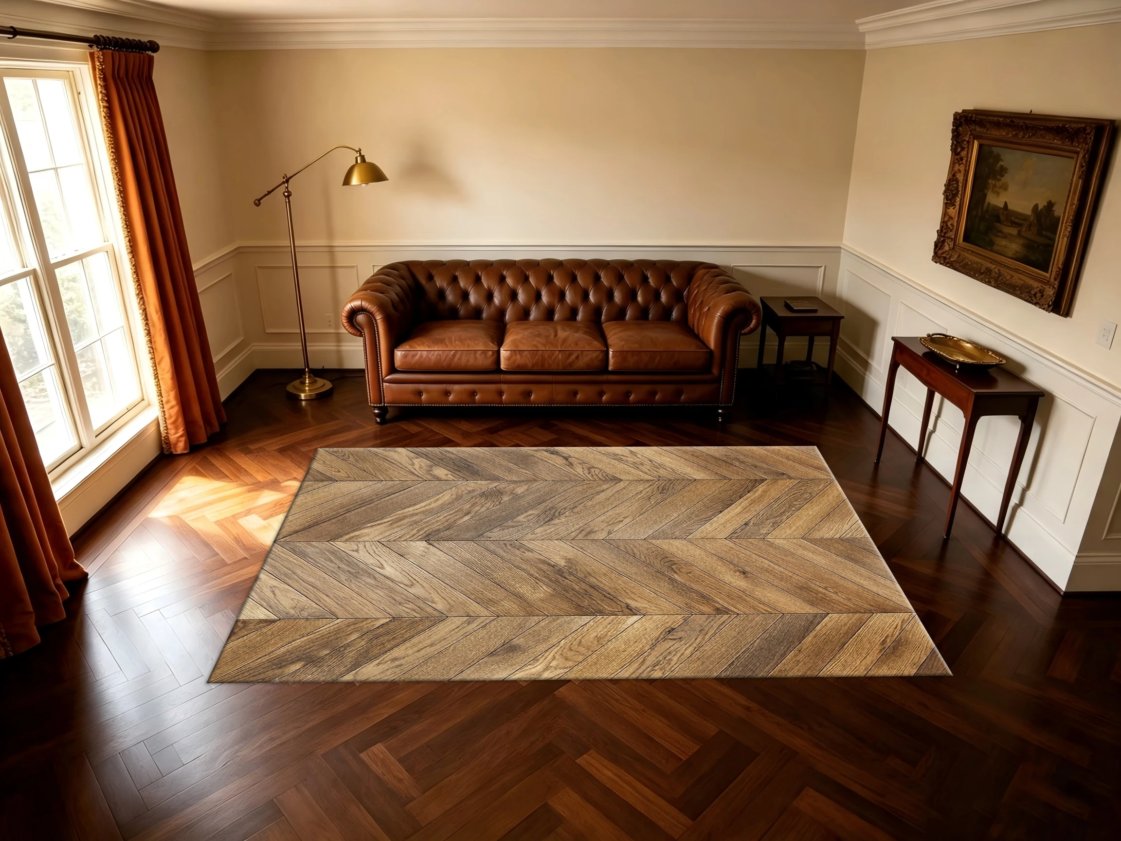 Herringbone Wood Grain Carpet with Simulated Wood Grain Pattern, Non-Slip Soft Carpet Suitable for Living Room, Bedroom, and Home Decoration
