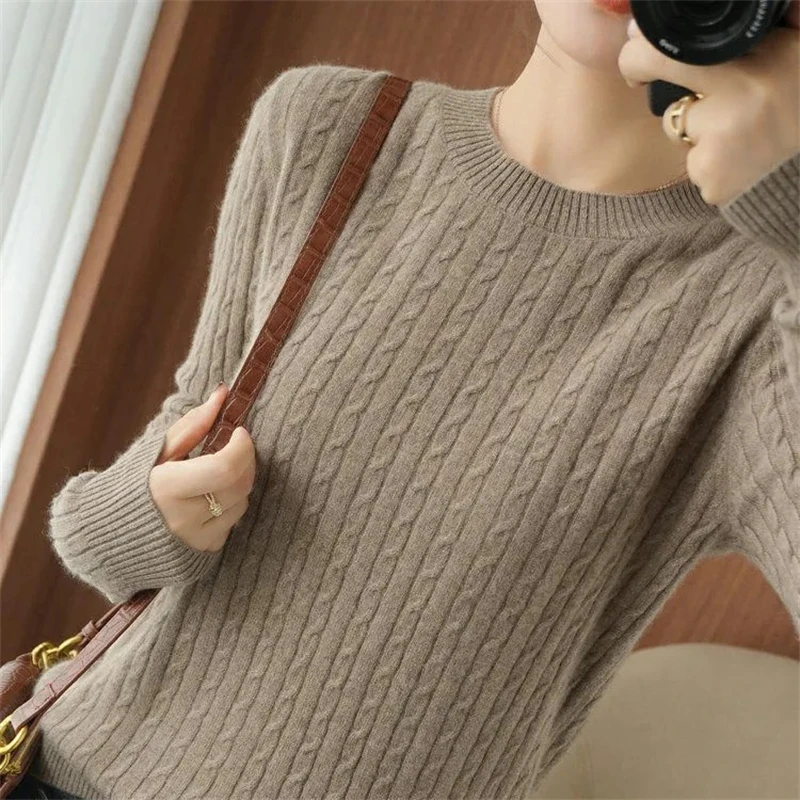 Suéter de manga larga para mujer, jerseys de cuello redondo, camisas de fondo cálidas, suéter de moda coreana, suéteres suaves de punto, primavera y