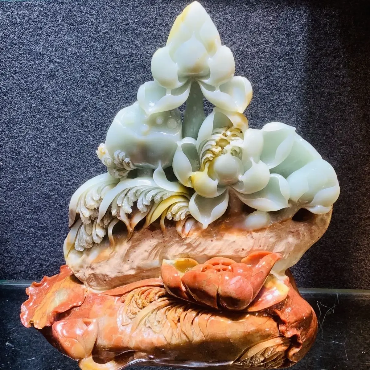 Qingtian stone carving boutique lotus ornament home collection gift