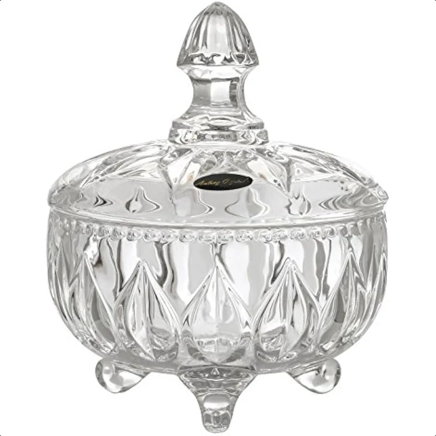 

LeadFree Clear Crystal Candy Jar with Lid 4.8 inch Diameter 6 inch High