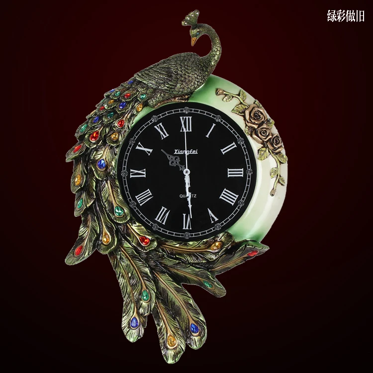 

Wall Home Decor Colorful Peacock Wall Clock Set in Diamonds Large Hanging Watch in Living Room Silent Digital Clock Modern