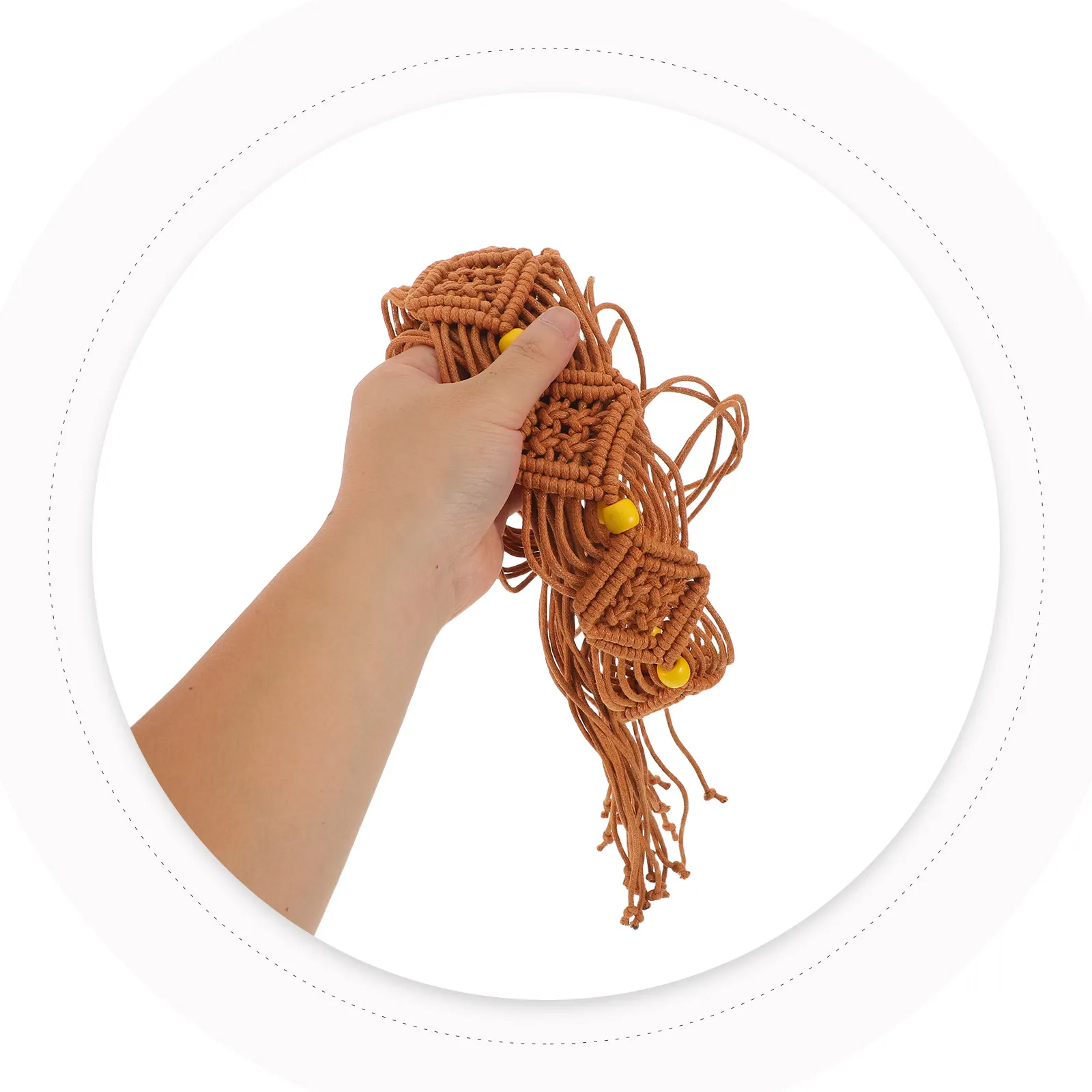 

Богемный плетеный пояс для женщин, ручной работы, из веревки, с деревянными бусинами, в стиле ретро, макраме, модный аксессуар для платьев и джинсов