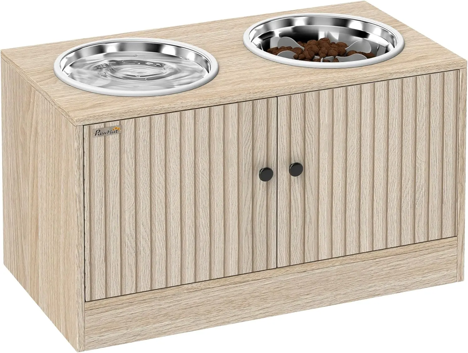 Elevated Dog Bowls with Storage Cabinet, Raised Dog Bowl Stand, Pet Feeding Station with Slow Feeder & Non-Slip, for Large Pets