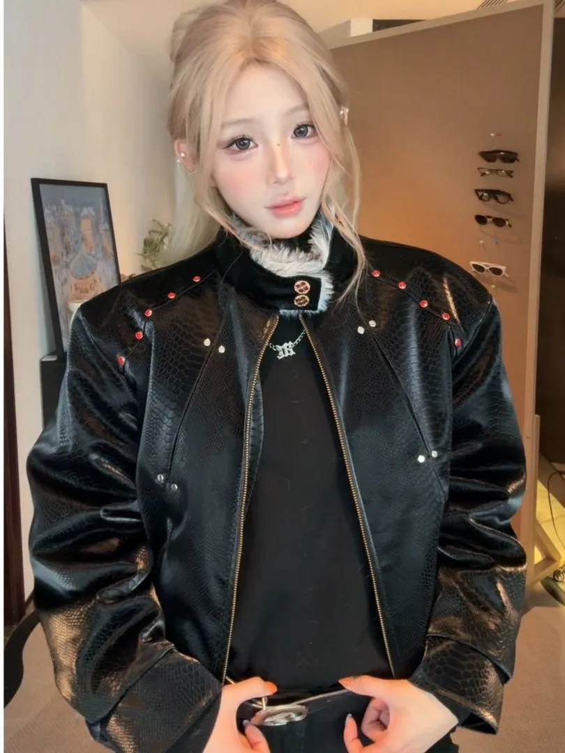 

American Alligator Pattern Red Ruby Design Deconstructed Stand Collar Men's High-End Cotton Jaet Warmth Insulation Coat