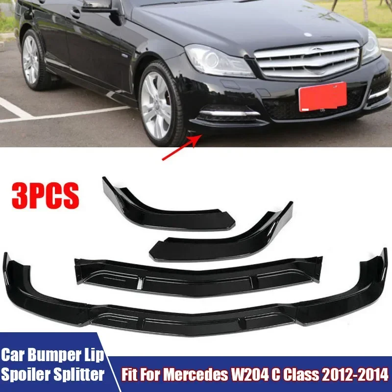 3Pcs Car Front Bumper Lip Spoiler Splitter For Mercedes-Benz W204 C Class 2012-2014 Carbon Fiber Bumper Splitter Car Accessories