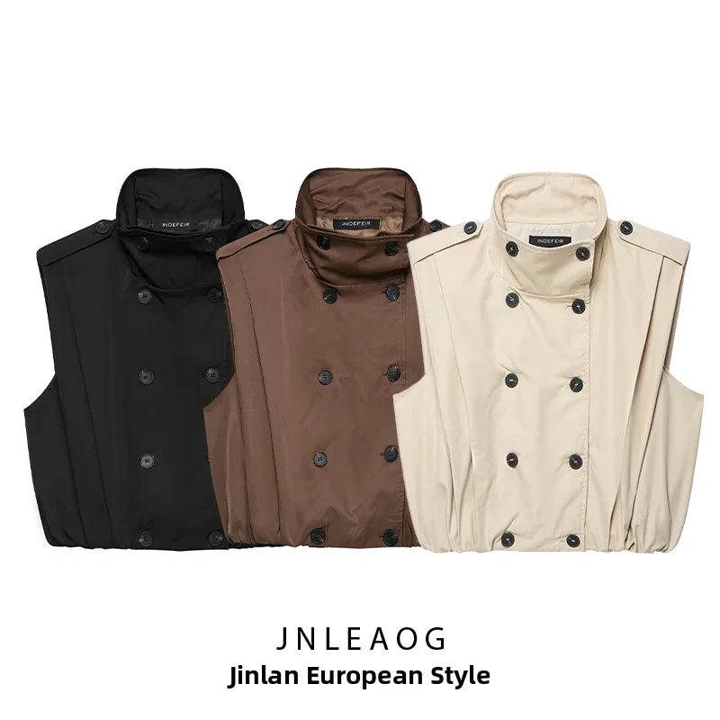 JNLEAOG Women's Fashion Vest Autumn New Style Button Design Pleated Versatile 2026 Fall Polyester Outerwear Ladies Vest