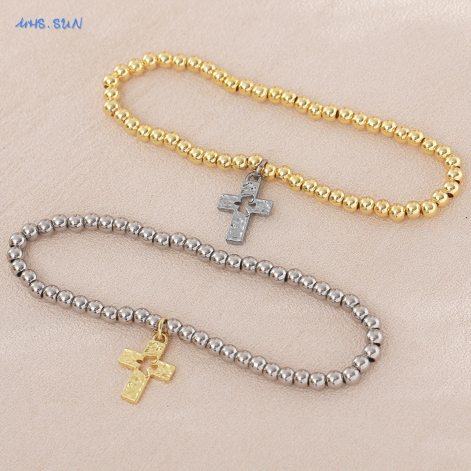 MHS.SUN موضة 4 مللي متر أساور معدنية مطرزة مطلية بالذهب الجوف الصليب سوار Charm للنساء الرجال هدايا مجوهرات فريدة 1 قطعة