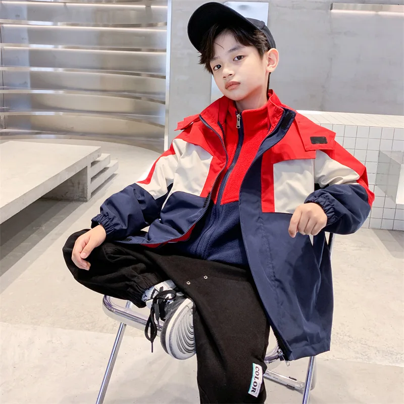 Boys' 3-in-1 Stormtrooper Jacket, Children's Autumn Trendy New Style, Middle and Large Children's Cotton Splicing Color blocked