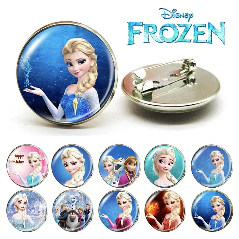 Disney Brooch Frozen Elsa Glass Cabochon Pinback Button Bag Clothes Denim Jeans Lapel Pin Badge Jewelry Children's Birthday Gift