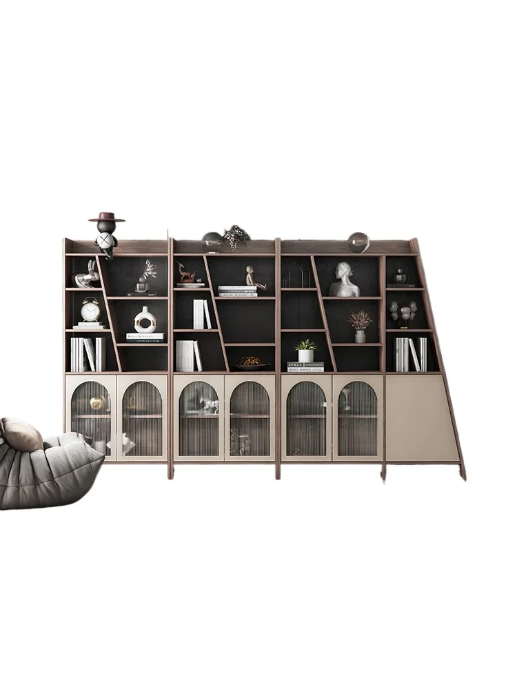 Floor-to-ceiling shelf creative solid wood display office study combination Nordic integrated whole wall bookcase