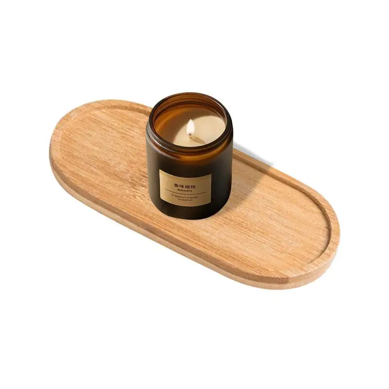 Bamboo Tea Serving Tray Decorative Multi Use Bathroom Counter Tray Soap Dispenser Tray Oval Simple Bamboo Vanity Tray Home Decor