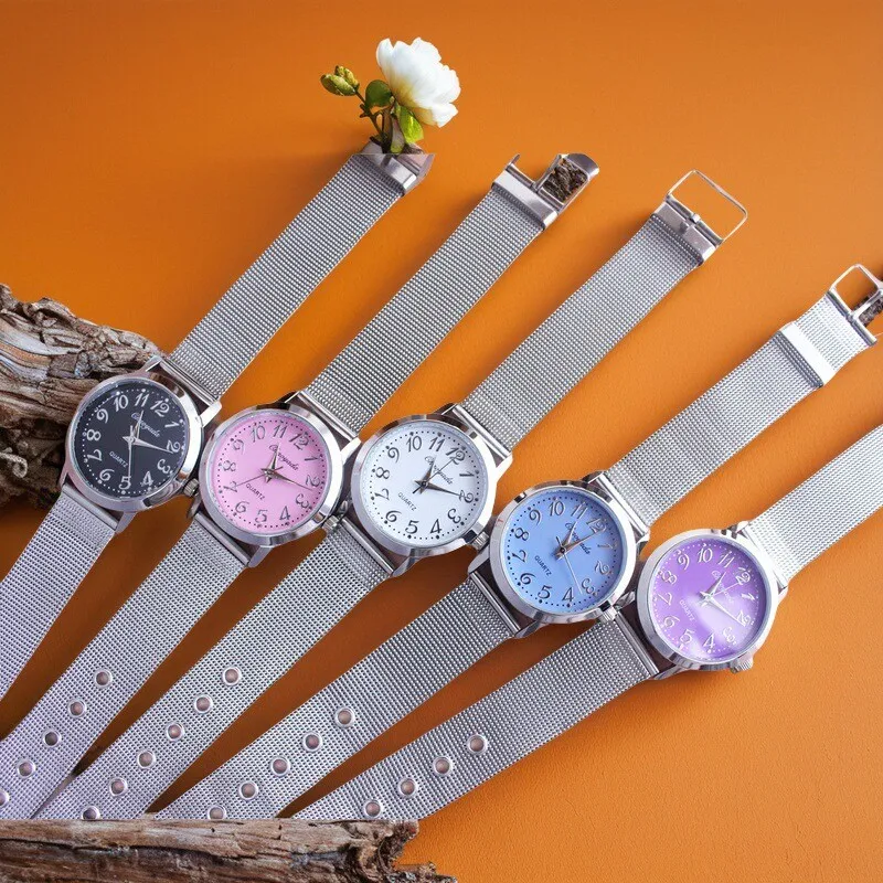 السيدات النساء الكلاسيكية الأزياء الصلب حزام فاخر للماء الساعات النسائية الطلاب أرقام الكوارتز الفضة الهدايا سوار ساعة #6