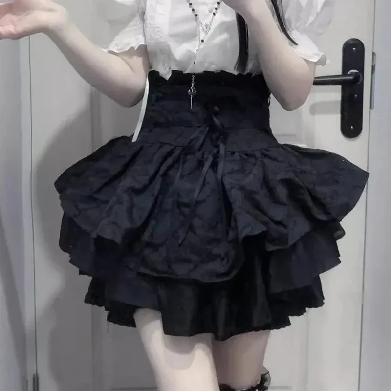 夏の新パンクパッチワークプリーツスカート女性のファッション包帯弓ハイウエスト A ラインスカート美的レディースミニスカート