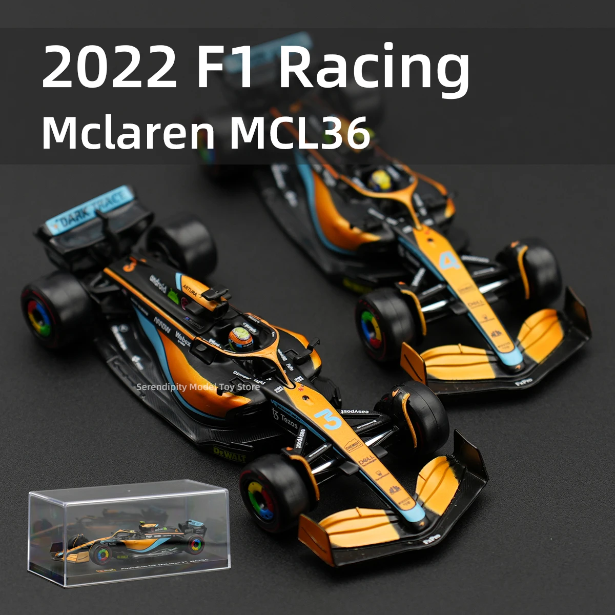 Bburago-Voiture de course Formule 1 McLaren MCL36 F1, Simulation Leges, Modèle en alliage moulé sous pression, Boîte en acrylique, 1:43, 2022