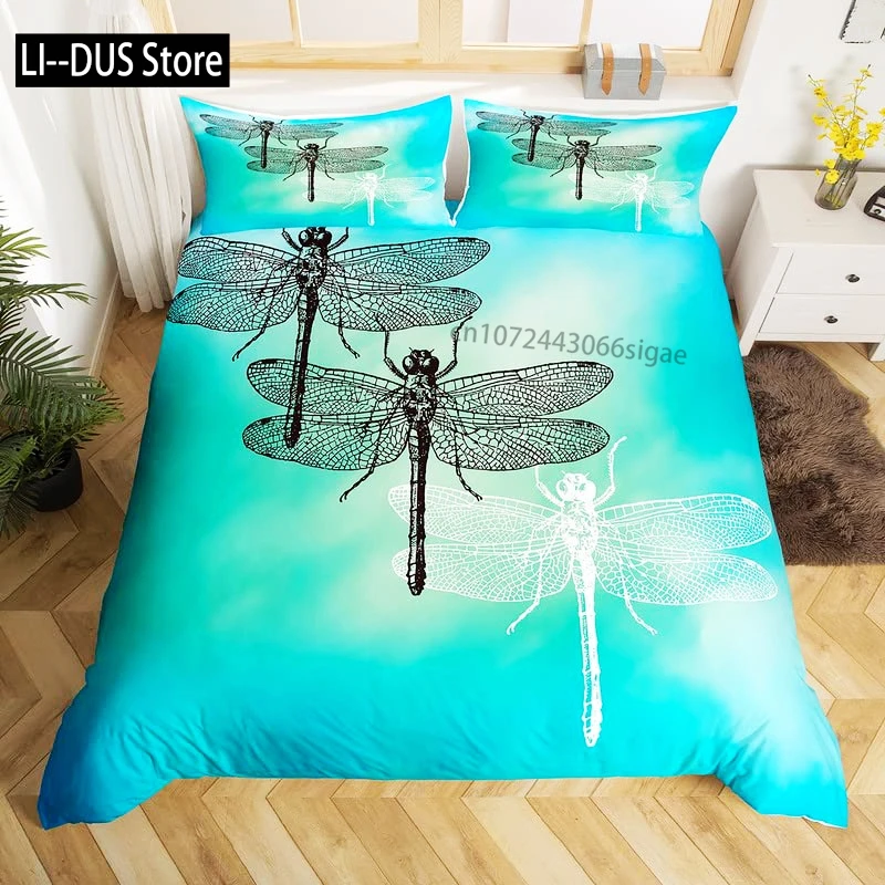 الأزهار اليعسوب طقم سرير غطاء لحاف للأطفال بنين بنات المعزي غطاء لحاف نباتي مع 2 المخدة الحجم الكامل