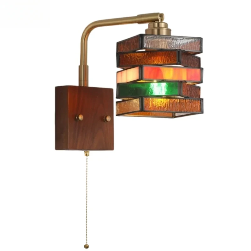 American Vintage LED Wall Sconce Lamp Colored Glass Home Decoration Bedside Loft Living Dining Room Lights Applique Murale