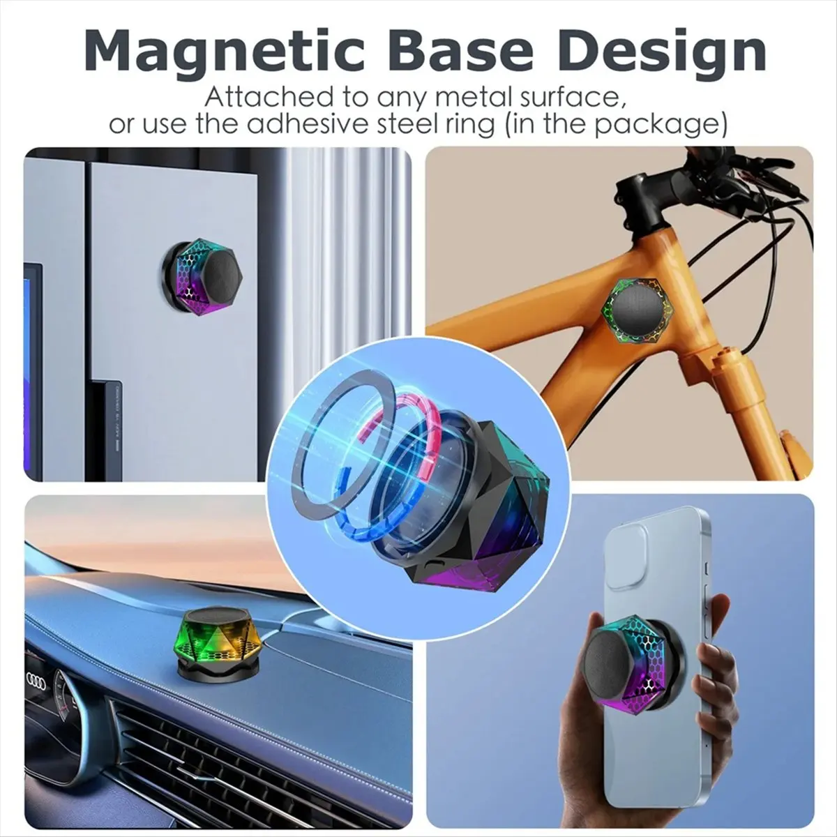 AABFK Magnetic Bluetooth Speaker with LED, Portable Wireless Mini Outdoor Subwoofer, TWS Stereo, Cell Phone Stand