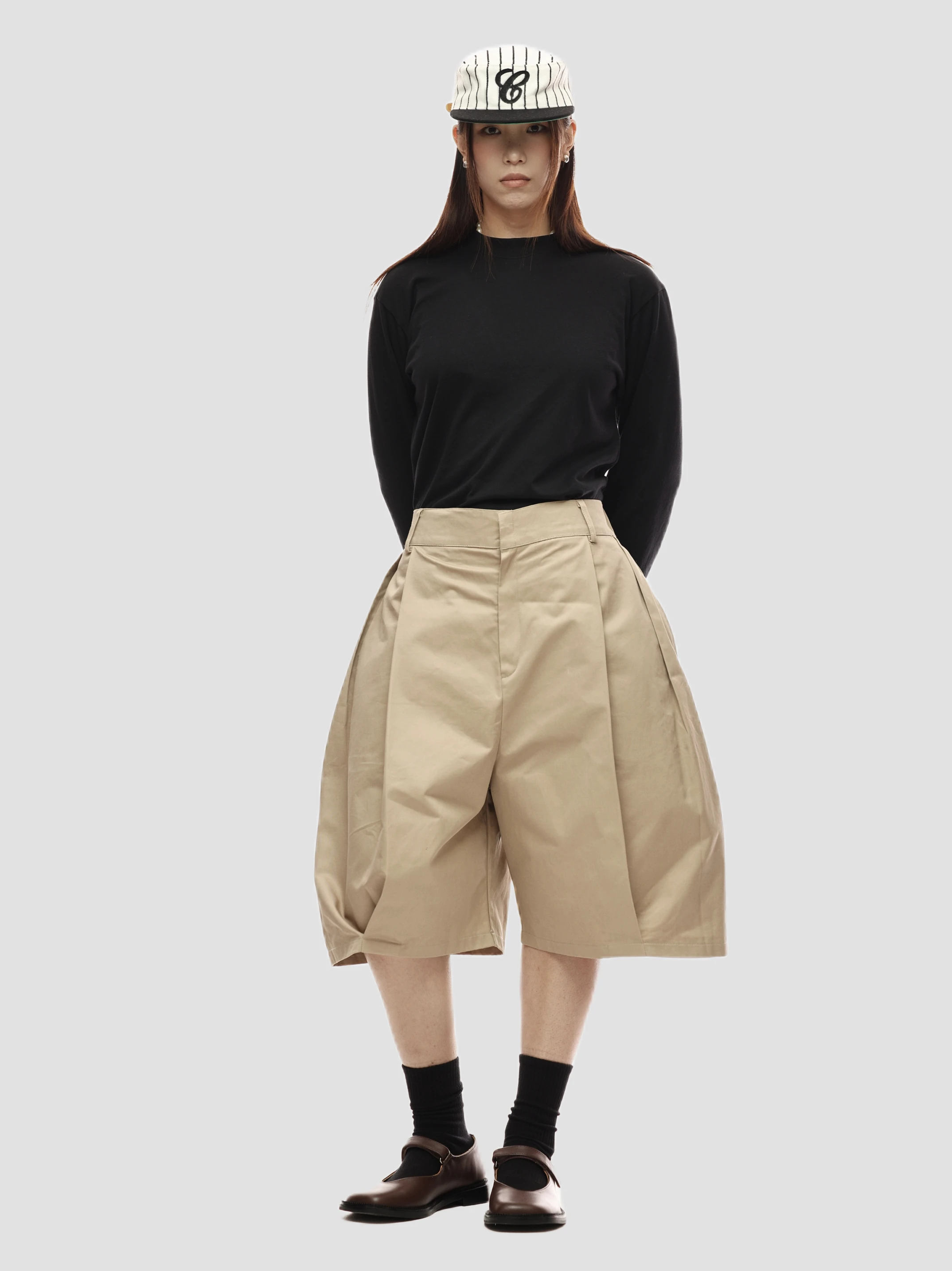 

Retro Coated Khaki Double Pleat Loose Color Structured Elastic Waist Wide Leg 2.0 Version orts Casual Pants for Youth