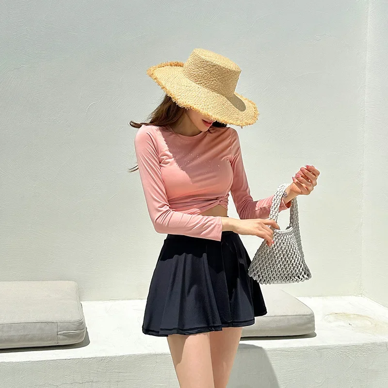 

Korean Style Fashionable Skirt Swimsuit Women's Conservative Two-Piece New 2025 Small Chest Conceal Slimming Cross-Border Swimmi