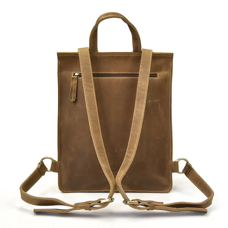 Classic Crazy Horse Leather Daypack, Unisex Vintage School Bag, Rugged Top-Grain Cowhide Backpack