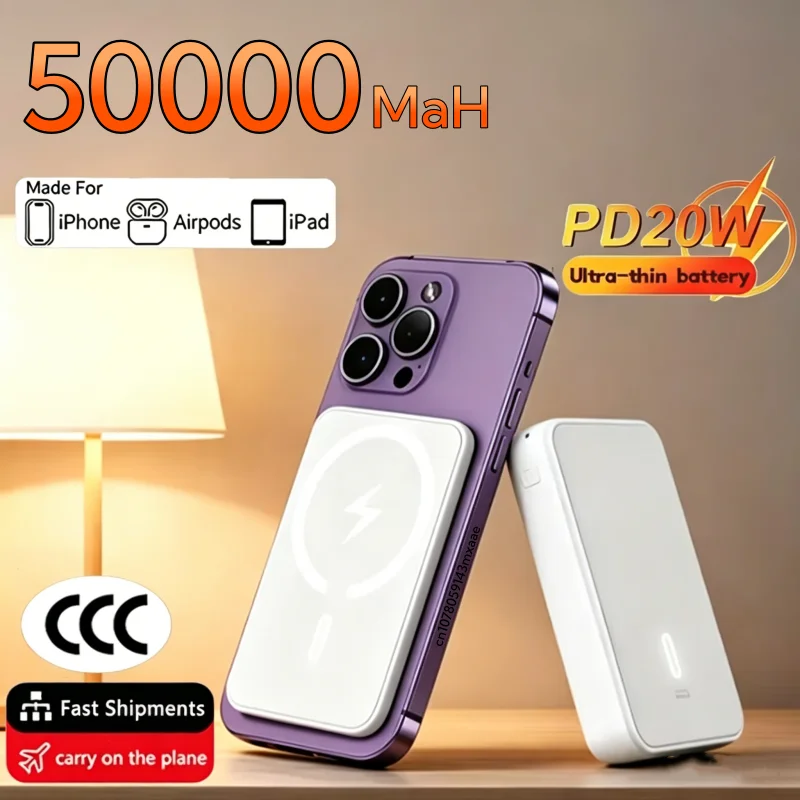 Cargador de batería portátil magnético inalámbrico de 50000mAh, carga rápida, batería externa de repuesto para Apple iPhone y Android