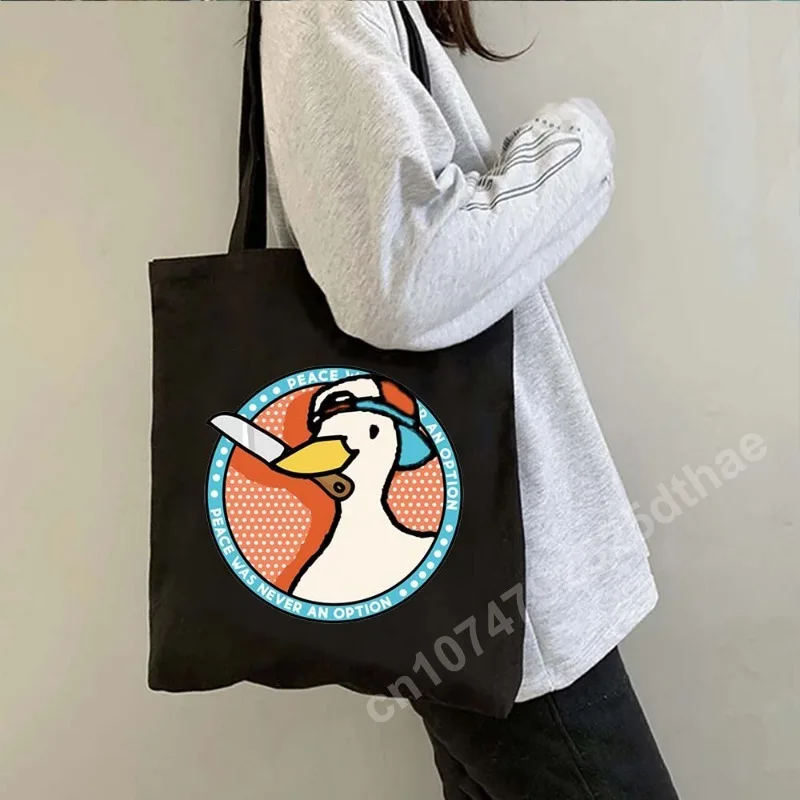 Funny Honk Untitled Shoulder Bag Goose Game Meme Duck Cute Cartoon Animal Canvas Tote Bags Harajuku Shopping Shopper Handbags