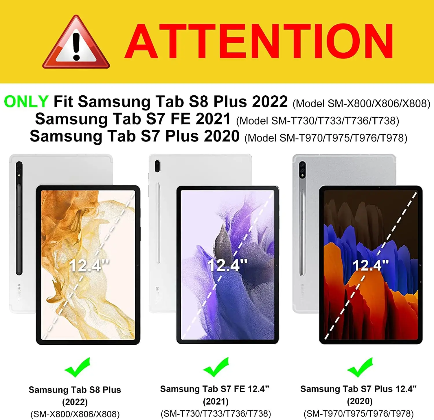 Case for Galaxy Tab S8 Plus 2022/S7 FE 2021/S7 Plus 2020 12.4-Inch Slim Folio Stand Protective Tablet Cover, Multi-Angle Viewing