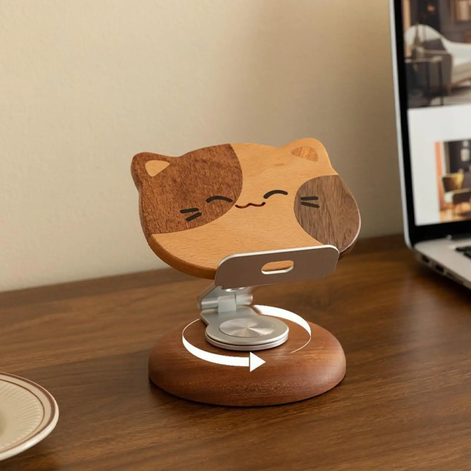 แมวไม้เดสก์ท็อปผู้ถือโทรศัพท์น่ารัก Universal ของขวัญหมุนได้ 360 องศาแบบพกพา Lazy Bracket ขาตั้งแท็บเล็ต Tabletop เครื่องประดับ
