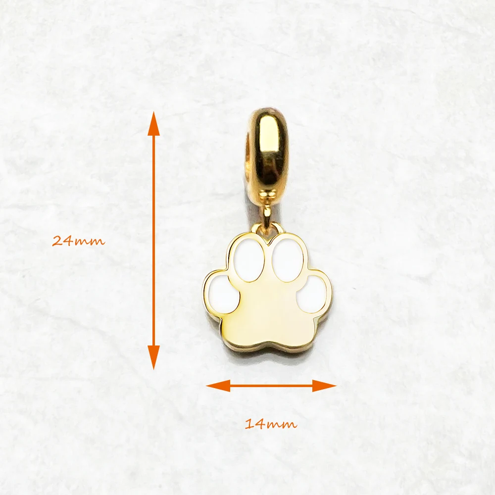 Gold Dog Paw Dangle Charm Women Men Pet 925 Sterling Silver Pendant Beads Jewelry Cute Gifts