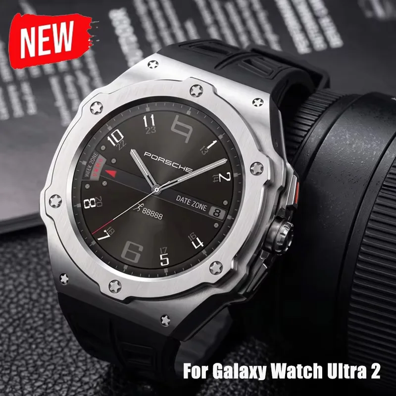 Luxus-Modifikations-Kit für Samsung Galaxy Watch Ultra 2 47mm Aluminiumlegierungsgehäuse + Gummiarmband für Galaxy Ultra 2026 Umbauset