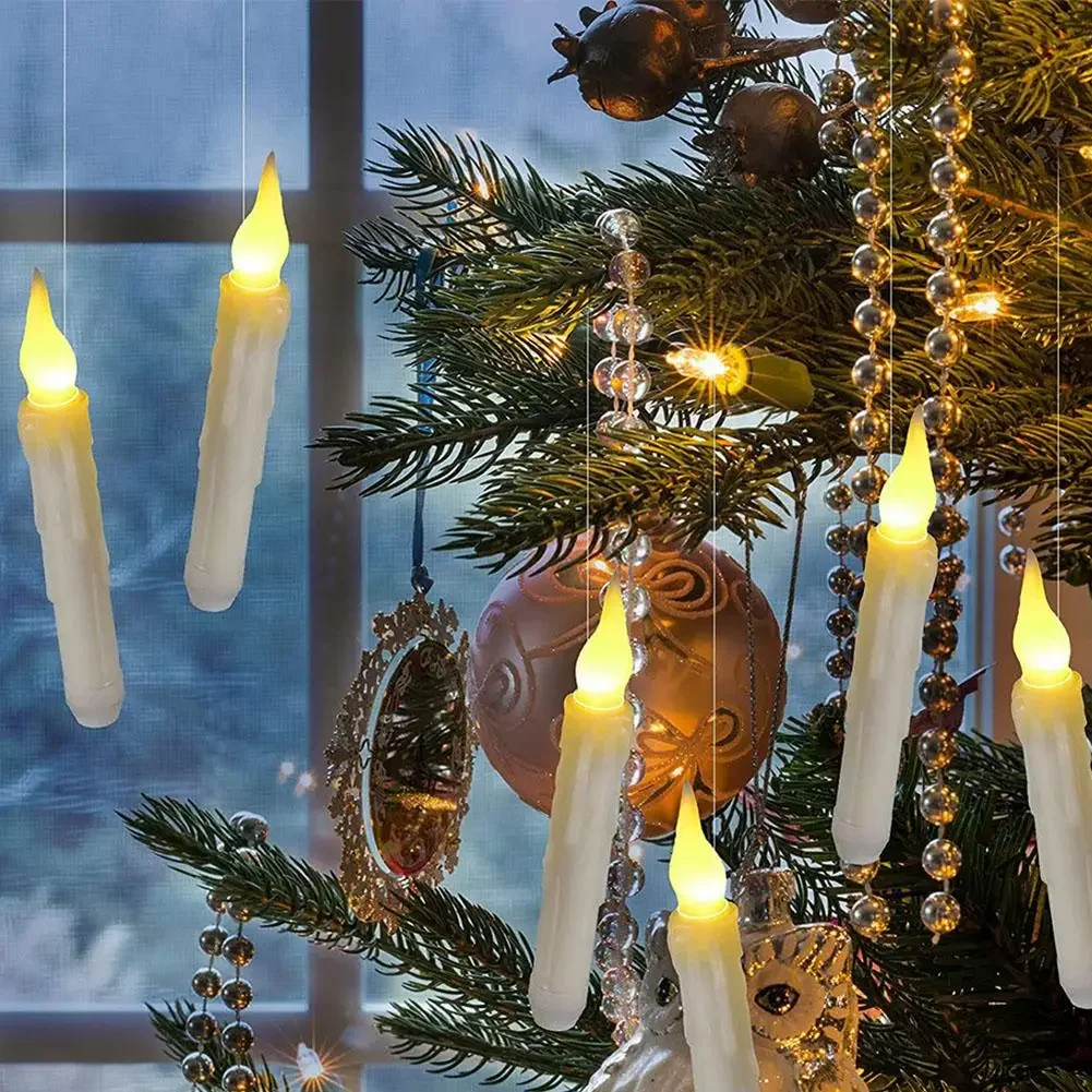 Eletrônico LED Hanging Flameless Candle Light, controle remoto, velas flutuantes com ganchos, decoração de festa de Natal, 12pcs