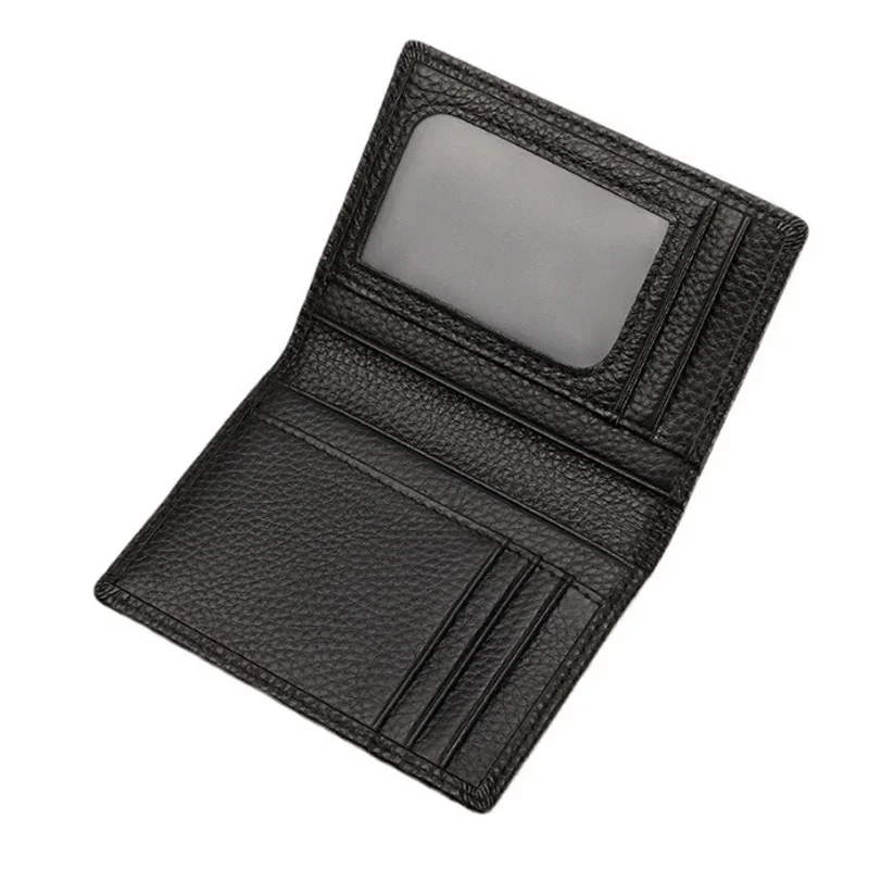 الراقية الأعمال Sle 100% جلد أصلي للرجال طبقة علوية جلد البقر حقيبة لاقط حقيقية معرف فتحة صور حامل بطاقة الائتمان اثنين أضعاف المحفظة #5