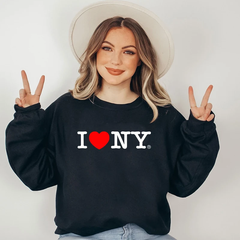 

New Arrivel Women Sweatshirt Long Sleeved Graphic Hoodies for Ladies O Neck Cotton I Love NY New York Vintage Kawaii Clothing