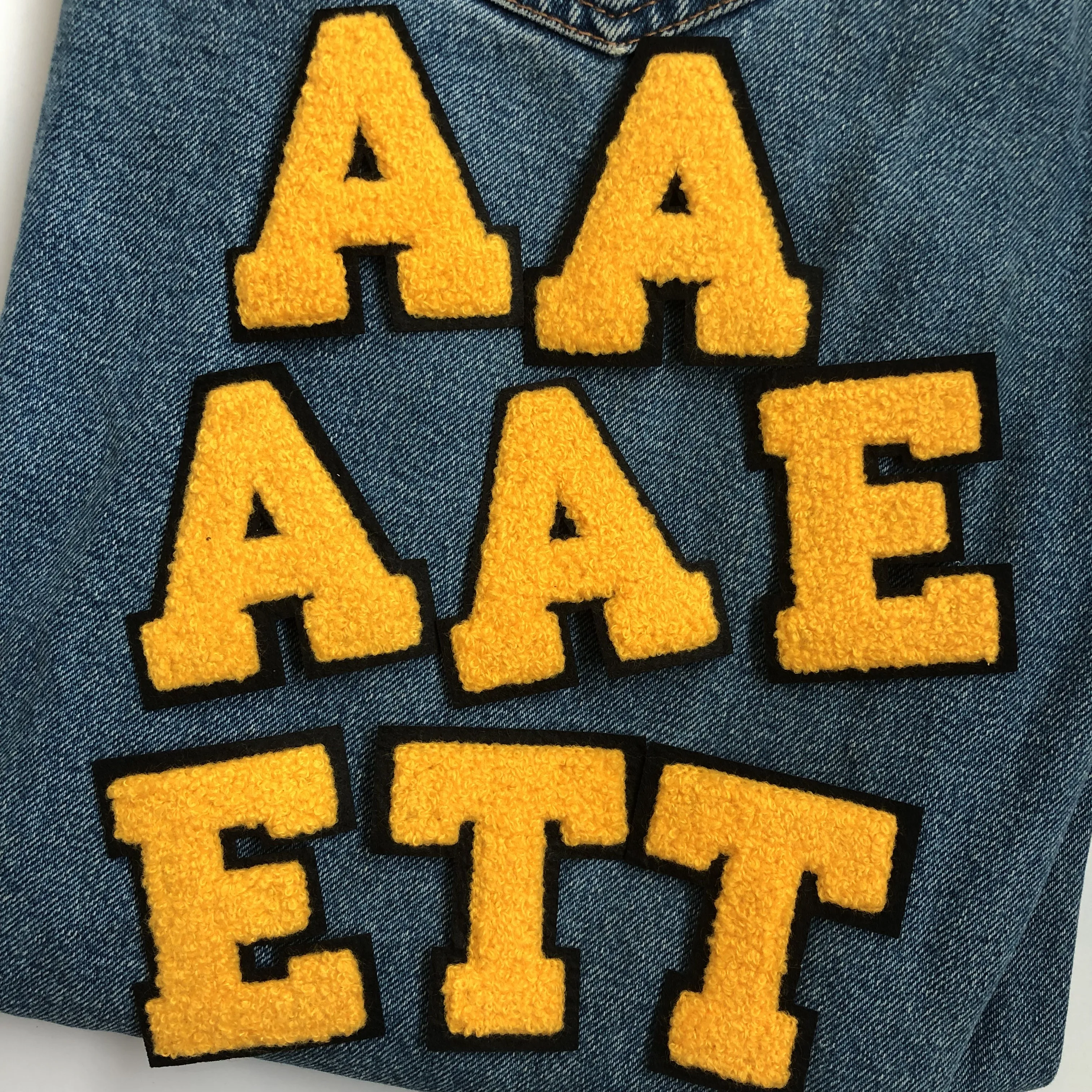 Yellow Letters Chenille Embroidered Iron On Patch Applique Diy Name Badge Alphabet Patches For Kid Clothing Bag Accessories